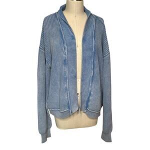 Miss Love Blue Distressed 100% Cotton Open Front Cardigan Sweater Size M